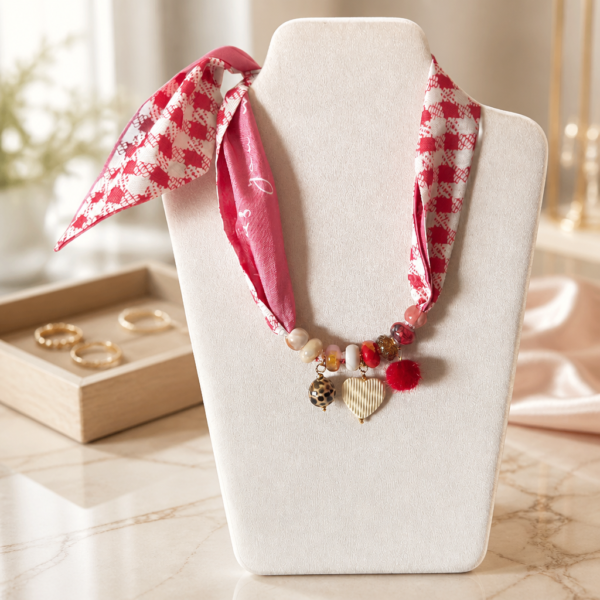Sjaalketting Pied de poule roze