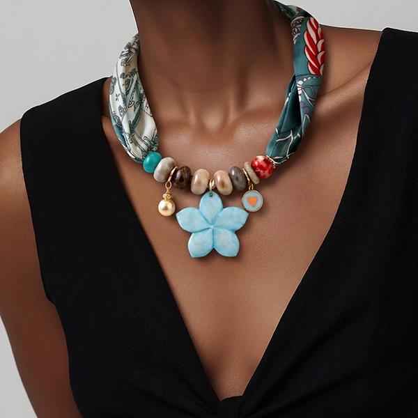 Sjaalketting Flower blue