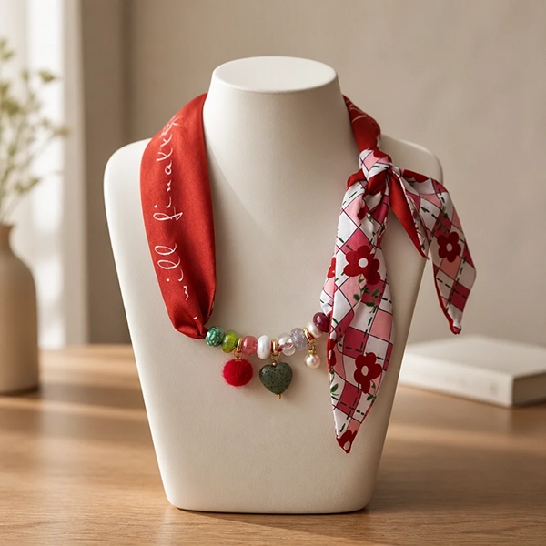 Sjaalketting Flower Square red