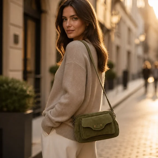 Suede schoudertas Jessa groen