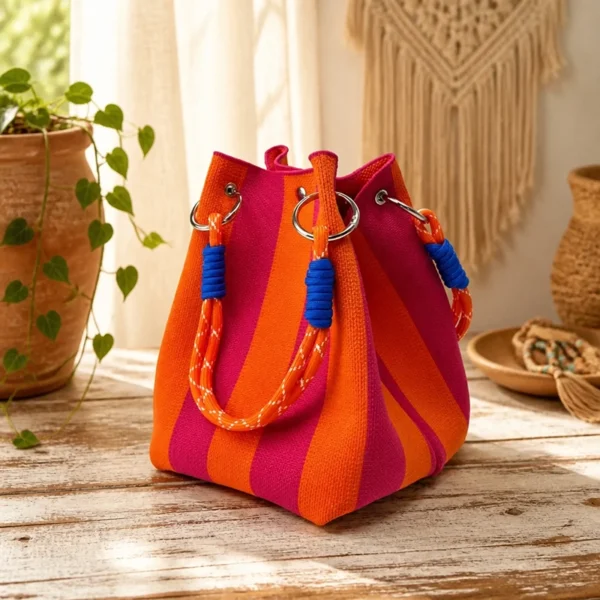 Handtas Stripe roze en oranje