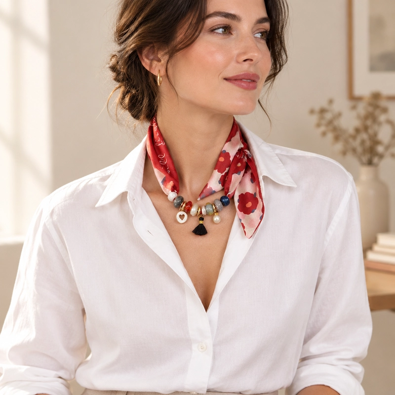 Sjaalketting Flower grey