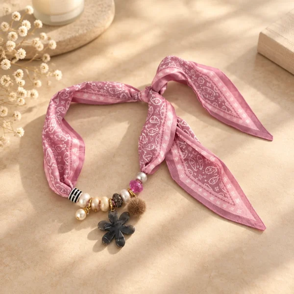Sjaalketting Paisley roze