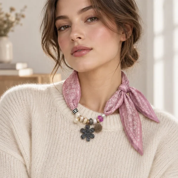 Sjaalketting Paisley roze