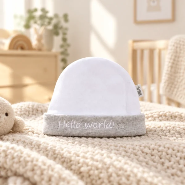 VIB® muts Hello World grijs-wit